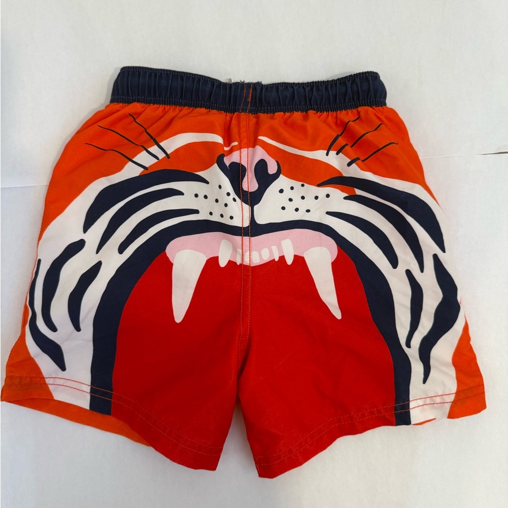 Mini Boden Orange Tiger Face Kids Swim Shorts